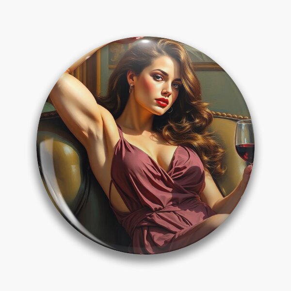 Item preview,  Painting of a beautiful lady reclining on her sofa with a glass of red wine designed and sold by Vintage Designs +.