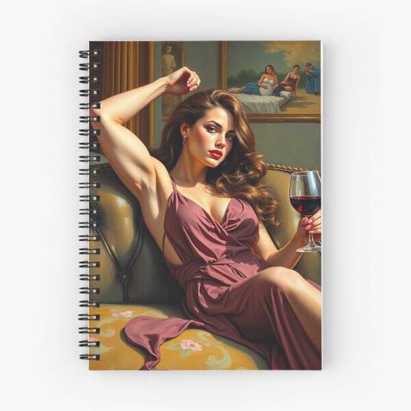 Item preview,  Painting of a beautiful lady reclining on her sofa with a glass of red wine designed and sold by Vintage Designs +.