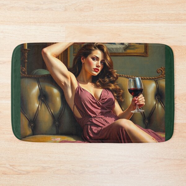 Item preview,  Painting of a beautiful lady reclining on her sofa with a glass of red wine designed and sold by Vintage Designs +.