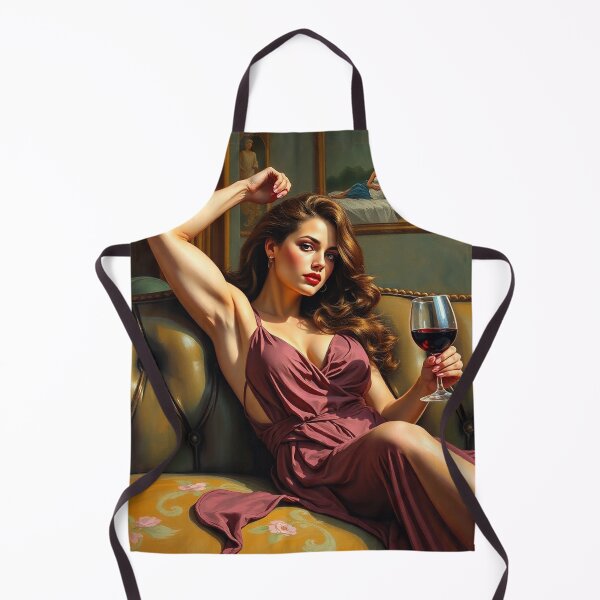 Item preview,  Painting of a beautiful lady reclining on her sofa with a glass of red wine designed and sold by Vintage Designs +.