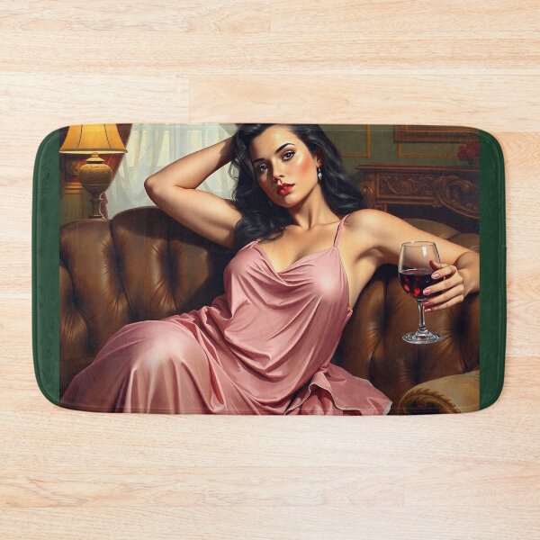 Item preview,  Painting of a beautiful lady reclining on her sofa with a glass of red wine designed and sold by Vintage Designs +.
