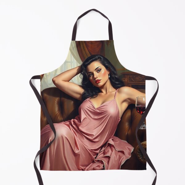 Item preview,  Painting of a beautiful lady reclining on her sofa with a glass of red wine designed and sold by Vintage Designs +.
