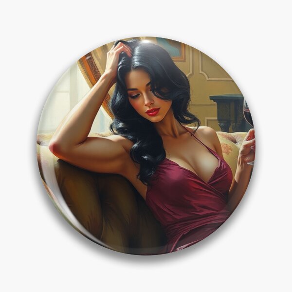 Item preview,  Painting of a beautiful lady reclining on her sofa with a glass of red wine designed and sold by Vintage Designs +.