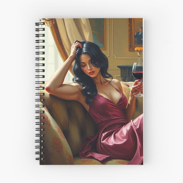 Item preview,  Painting of a beautiful lady reclining on her sofa with a glass of red wine designed and sold by Vintage Designs +.