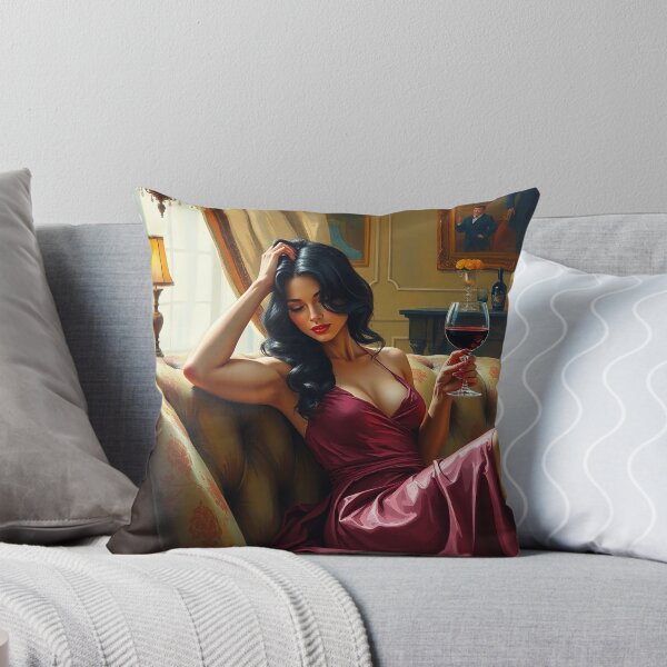 Item preview,  Painting of a beautiful lady reclining on her sofa with a glass of red wine designed and sold by Vintage Designs +.