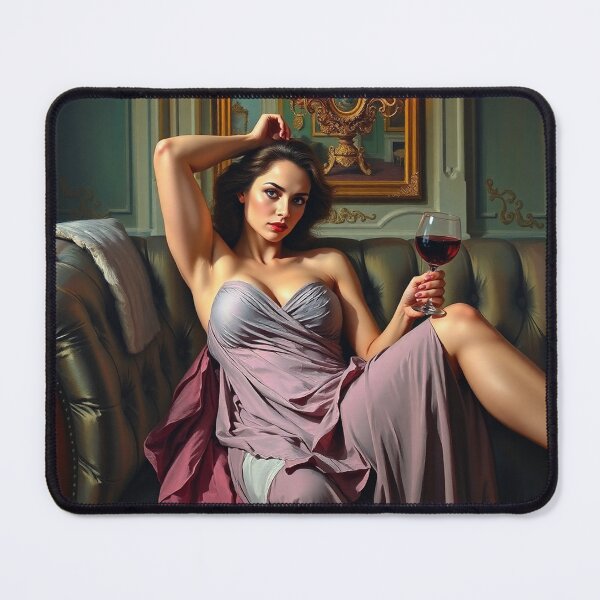 Item preview, Painting of a beautiful lady reclining on her sofa with a glass of red wine designed and sold by Vintage Designs +.