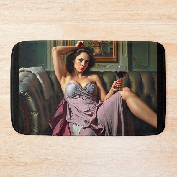 Item preview, Painting of a beautiful lady reclining on her sofa with a glass of red wine designed and sold by Vintage Designs +.