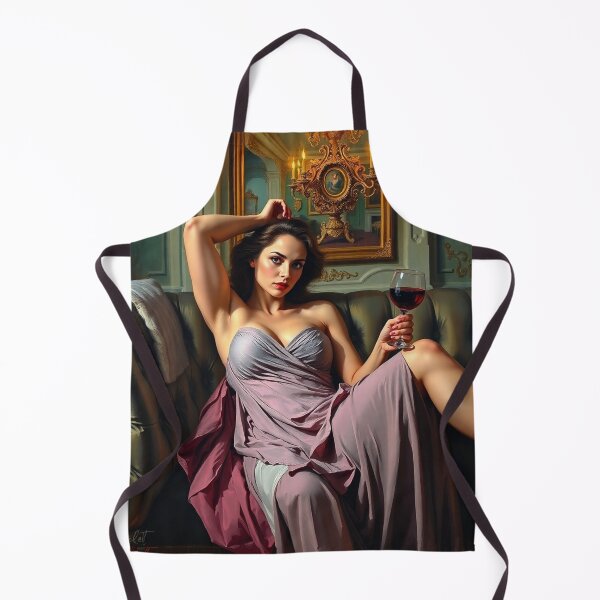 Item preview, Painting of a beautiful lady reclining on her sofa with a glass of red wine designed and sold by Vintage Designs +.