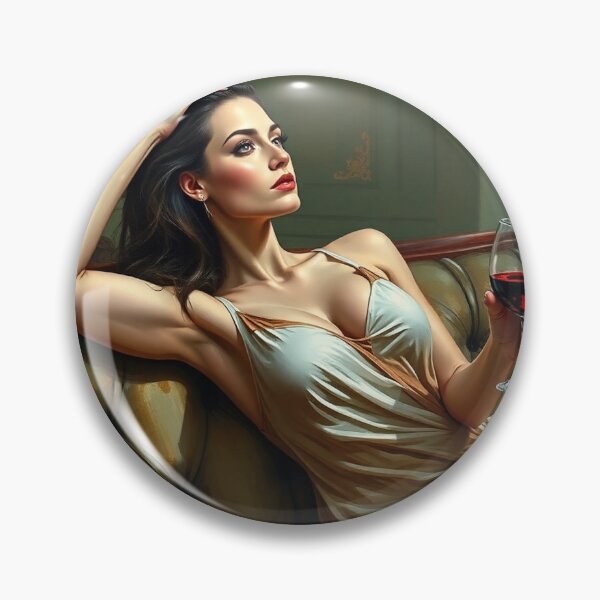 Item preview, Painting of a beautiful lady reclining on her sofa with a glass of red wine designed and sold by Vintage Designs +.