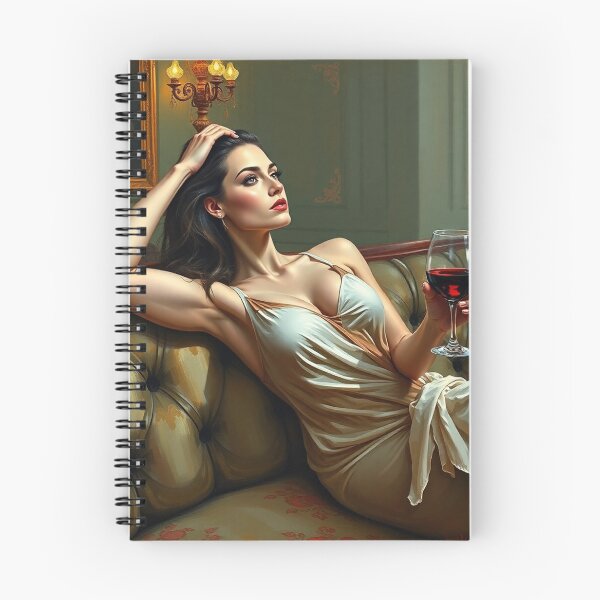 Item preview, Painting of a beautiful lady reclining on her sofa with a glass of red wine designed and sold by Vintage Designs +.