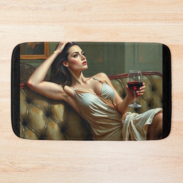Item preview, Painting of a beautiful lady reclining on her sofa with a glass of red wine designed and sold by Vintage Designs +.