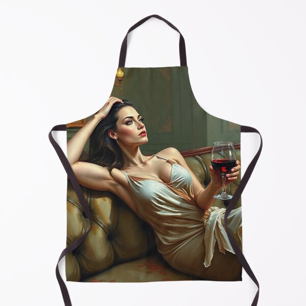 Item preview, Painting of a beautiful lady reclining on her sofa with a glass of red wine designed and sold by Vintage Designs +.