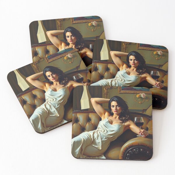 Item preview, Painting of a beautiful lady reclining on her sofa with a glass of red wine designed and sold by Vintage Designs +.
