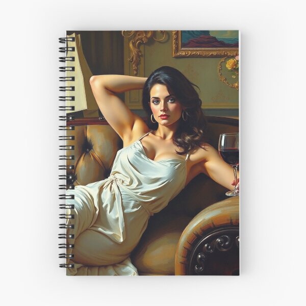 Item preview, Painting of a beautiful lady reclining on her sofa with a glass of red wine designed and sold by Vintage Designs +.