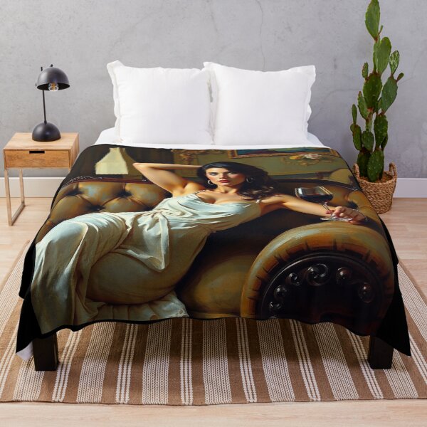 Item preview, Painting of a beautiful lady reclining on her sofa with a glass of red wine designed and sold by Vintage Designs +.