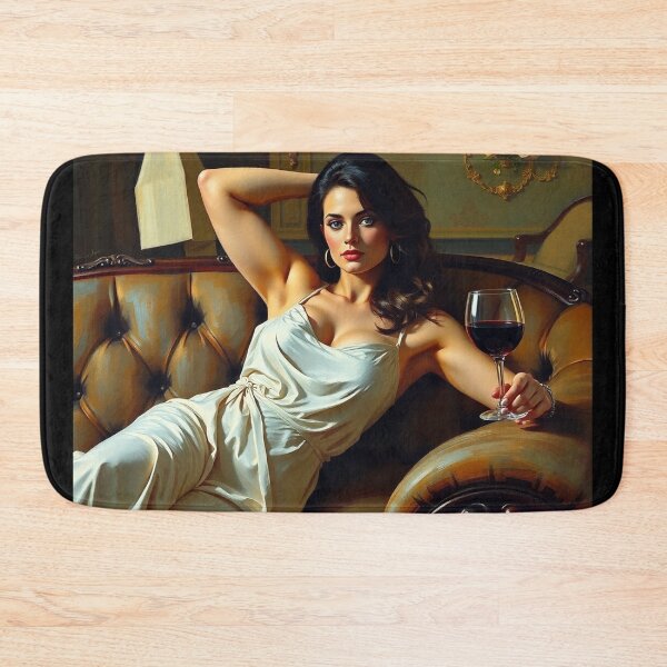 Item preview, Painting of a beautiful lady reclining on her sofa with a glass of red wine designed and sold by Vintage Designs +.