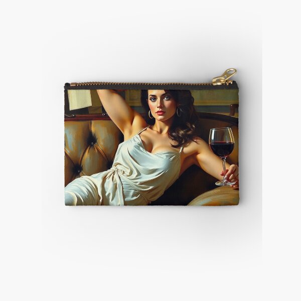 Item preview, Painting of a beautiful lady reclining on her sofa with a glass of red wine designed and sold by Vintage Designs +.