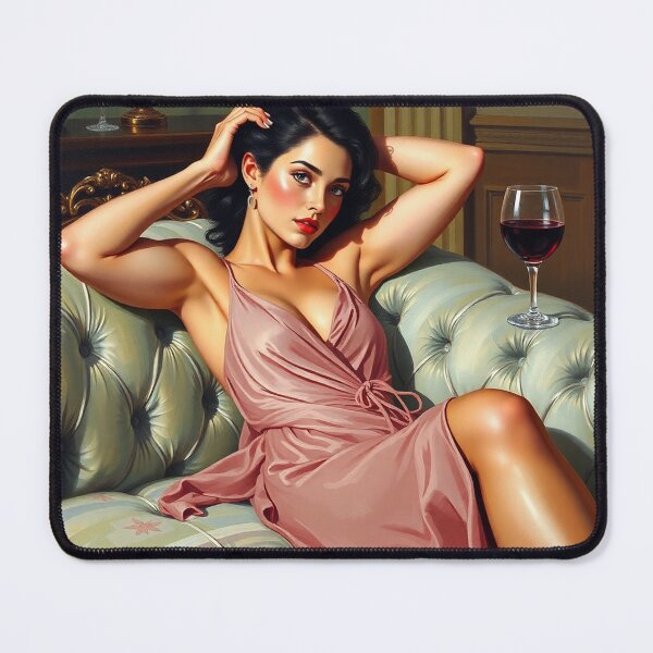 Item preview, Painting of a beautiful lady reclining on her sofa with a glass of red wine designed and sold by Vintage Designs +.