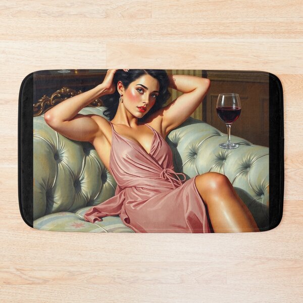 Item preview, Painting of a beautiful lady reclining on her sofa with a glass of red wine designed and sold by Vintage Designs +.