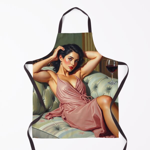 Item preview, Painting of a beautiful lady reclining on her sofa with a glass of red wine designed and sold by Vintage Designs +.