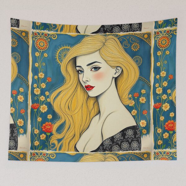 Item preview, Beautiful blonde lady illustration inspired by Gustav Klimt designed and sold by Vintage Designs +.