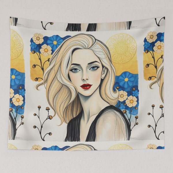 Item preview,  Beautiful blonde haired lady illustration inspired by Gustav Klimt designed and sold by Vintage Designs +.