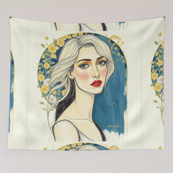 Item preview, Beautiful blonde haired lady illustration inspired by Gustav Klimt designed and sold by Vintage Designs +.