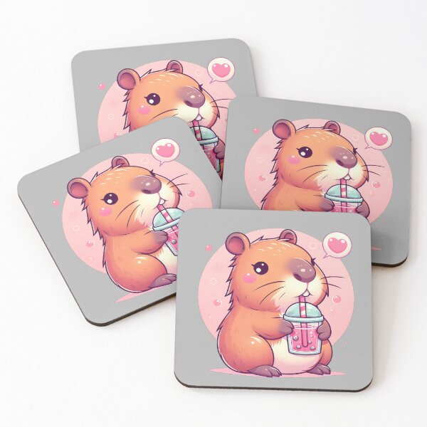 Artikelvorschau, Capybara und rosa Bubble Tea entworfen und verkauft von MariPon.