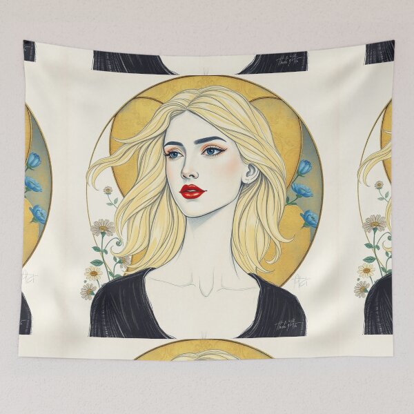 Item preview, Beautiful blonde haired lady illustration inspired by Gustav Klimt designed and sold by Vintage Designs +.