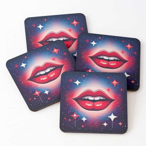 Item preview, A dreamy scene with smiling red lips surrounded by twinkling stars. designed and sold by HEMRO.