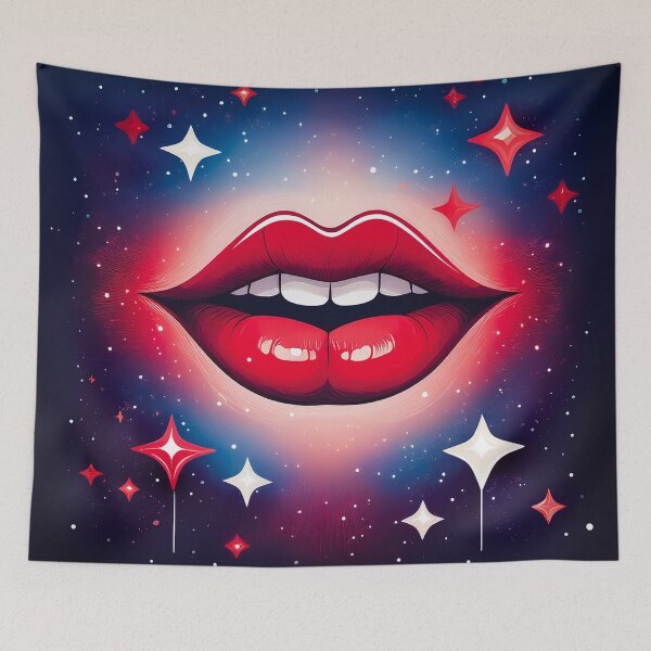 Item preview, A dreamy scene with smiling red lips surrounded by twinkling stars. designed and sold by HEMRO.