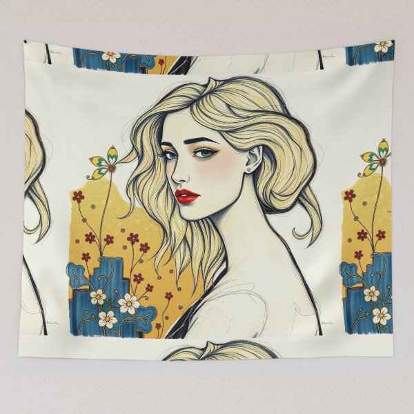 Item preview,  Beautiful blonde haired lady illustration inspired by Gustav Klimt designed and sold by Vintage Designs +.