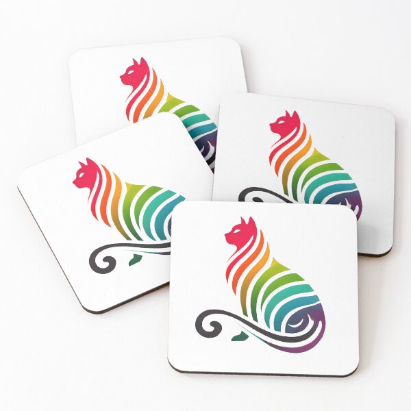 Item preview, Colorful Gradient Cat Silhouette with Vibrant Stripes and Curled Tail designed and sold by inkNext.