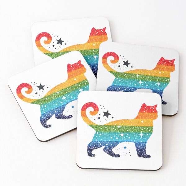 Item preview, Whimsical Rainbow-Colored Cat Silhouette with Starry Accents on White Background designed and sold by inkNext.