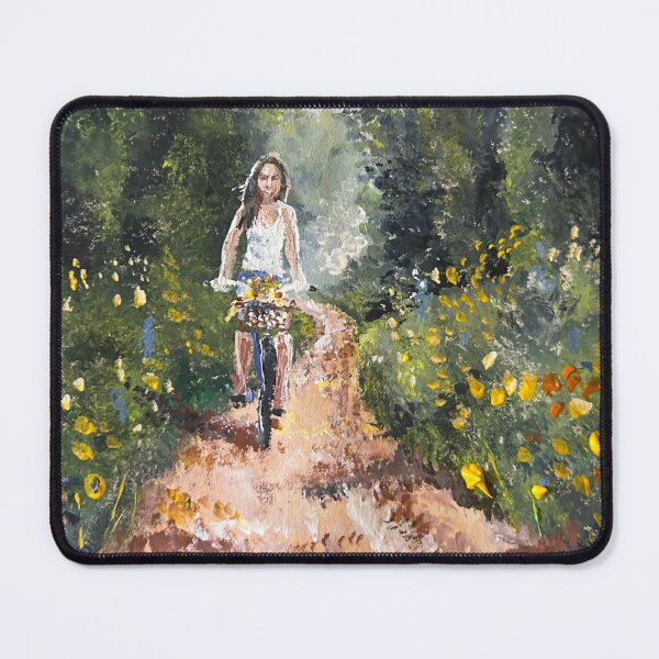 Item preview, Doreen On A Bicycle In Wildflowers designed and sold by TheArtCave.