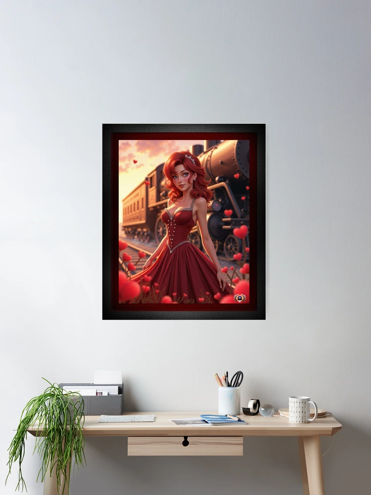 Isabéla Rosine D'Amore In The Garden Of Hearts With The Valentine Express Enchanting AI Concept Art by Xzendor7 Room Decor Poster Art Print
