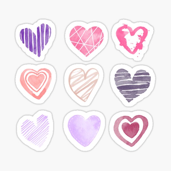 Hearts and Love Pink and Purple Watercolor Sticker