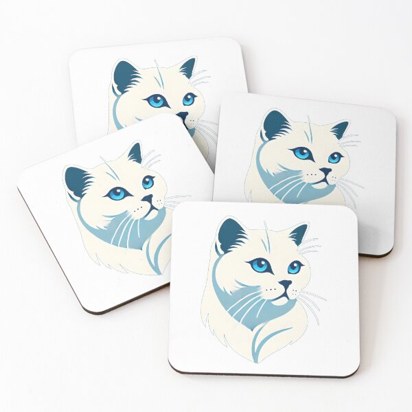 Item preview, Stunning Minimalist Illustration of a White Cat with Striking Blue Eyes designed and sold by inkNext.