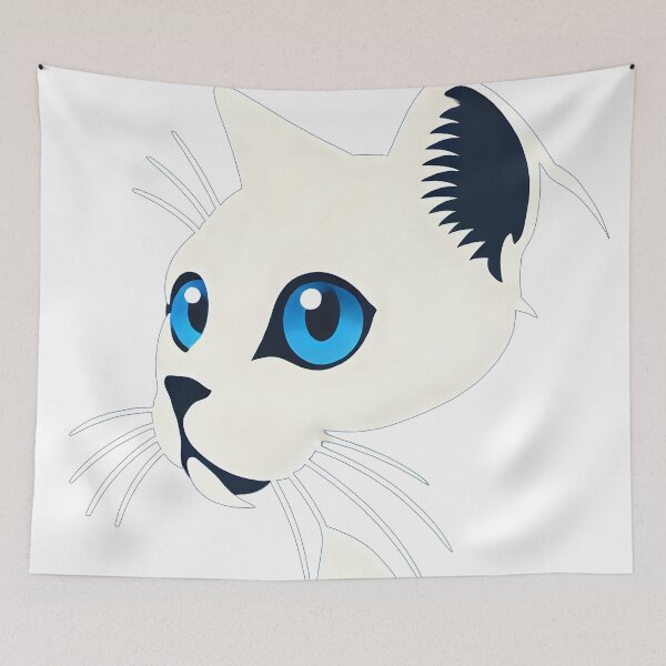 Artikelvorschau, Atemberaubende minimalistische Illustration einer weißen Katze mit auffallend blauen Augen entworfen und verkauft von inkNext.