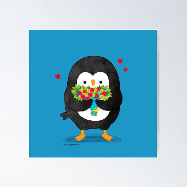 Item preview, Penguin in love with floral bouquet designed and sold by thepenguinsfamily.
