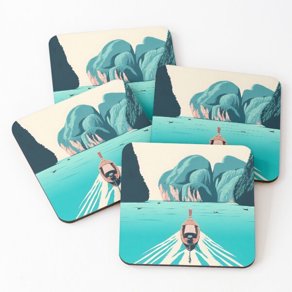 Item preview, Minimalist Clipart-Style Illustration of Maya Bay Island with Long-Tail Boat Perspective designed and sold by inkNext.