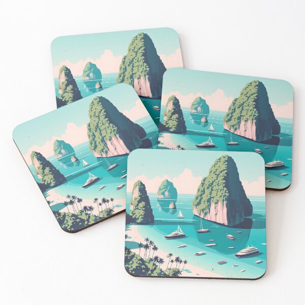 Item preview, Minimalist Clipart-Style Illustration of Maya Bay and Phi Phi Island, Thailand designed and sold by inkNext.
