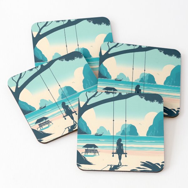 Item preview, Serene Minimalist Clipart of Maya Bay and Phi Phi Island with Beach Swing and Girl Silhouette designed and sold by inkNext.