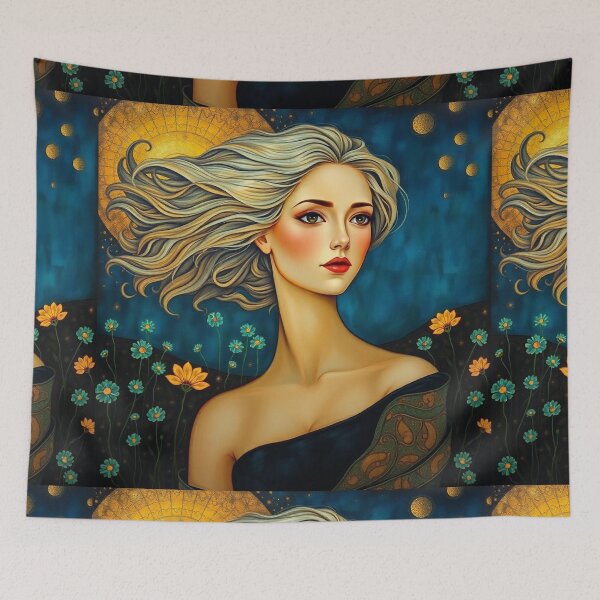 Item preview,  Beautiful blonde haired lady illustration inspired by Gustav Klimt designed and sold by Vintage Designs +.