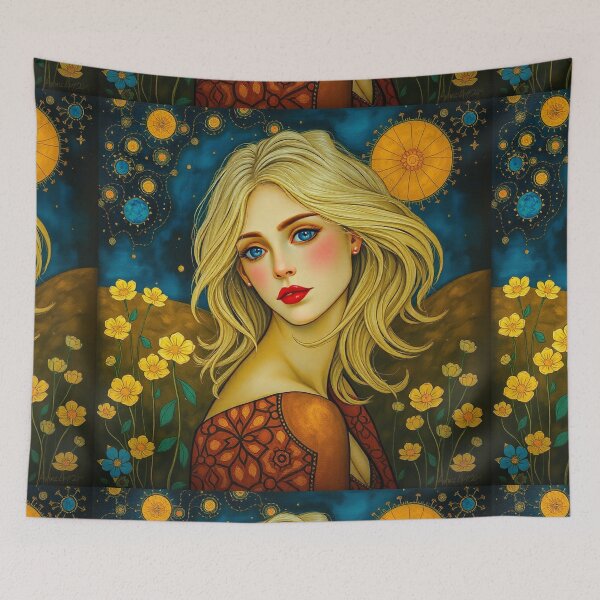 Item preview, Beautiful blonde haired lady illustration inspired by Gustav Klimt designed and sold by Vintage Designs +.