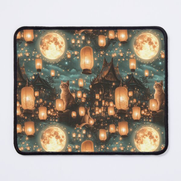 Item preview, Mystical Thai Cats Under the Full Moon Pattern designed and sold by IssaraStudio.