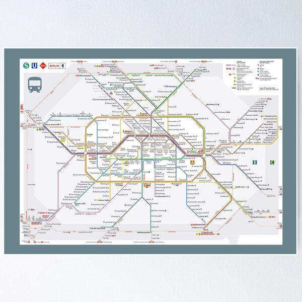 Item preview, " Germany: 2025/today Berlin - Detailed route network plan S/U/Tram pale blue ... designed and sold by MOUNTAINS on FIRE.