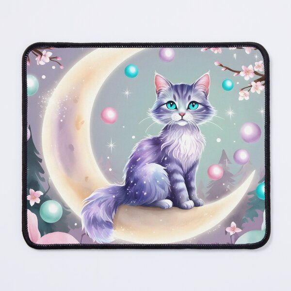 Item preview, Magical Cat on Moon - Whimsical Fantasy Art for Stickers & Apparel designed and sold by Bilikaru.