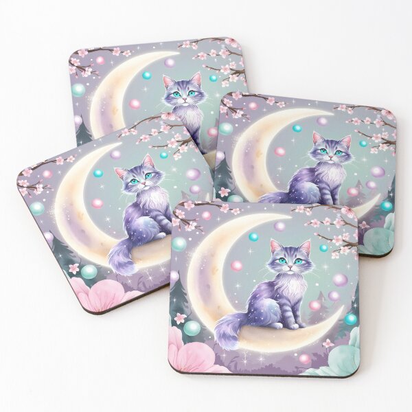Item preview, Magical Cat on Moon - Whimsical Fantasy Art for Stickers & Apparel designed and sold by Bilikaru.