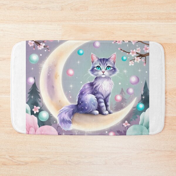 Item preview, Magical Cat on Moon - Whimsical Fantasy Art for Stickers & Apparel designed and sold by Bilikaru.